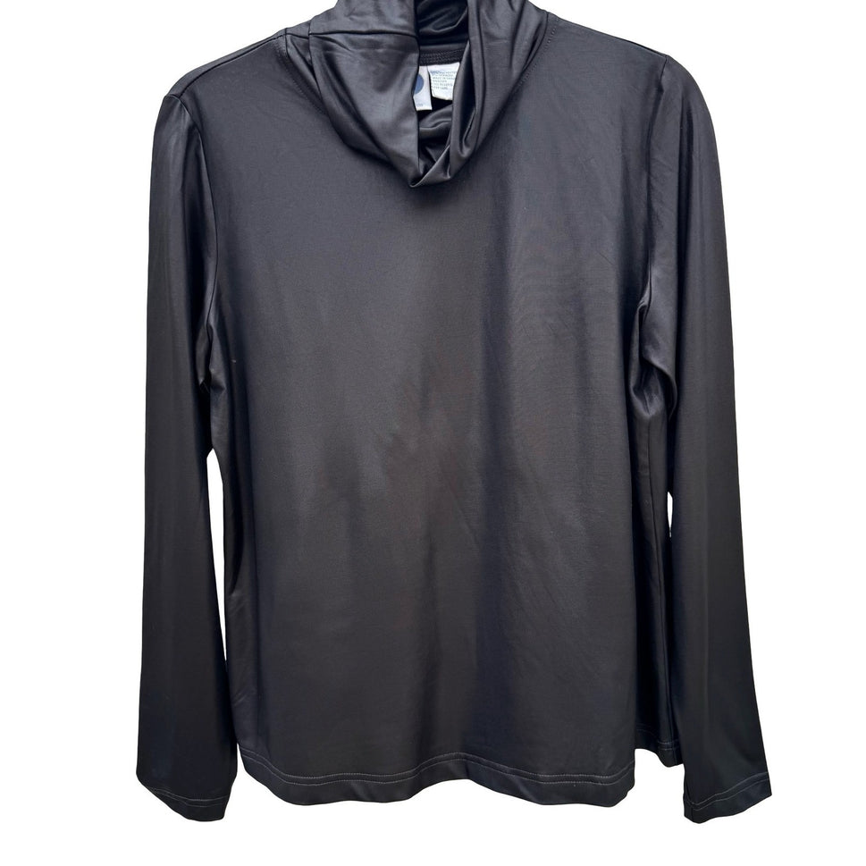 Diane Gilman DG2 Womens Metallic Black Cowl Neck Long Sleeve Stretch Top M NEW