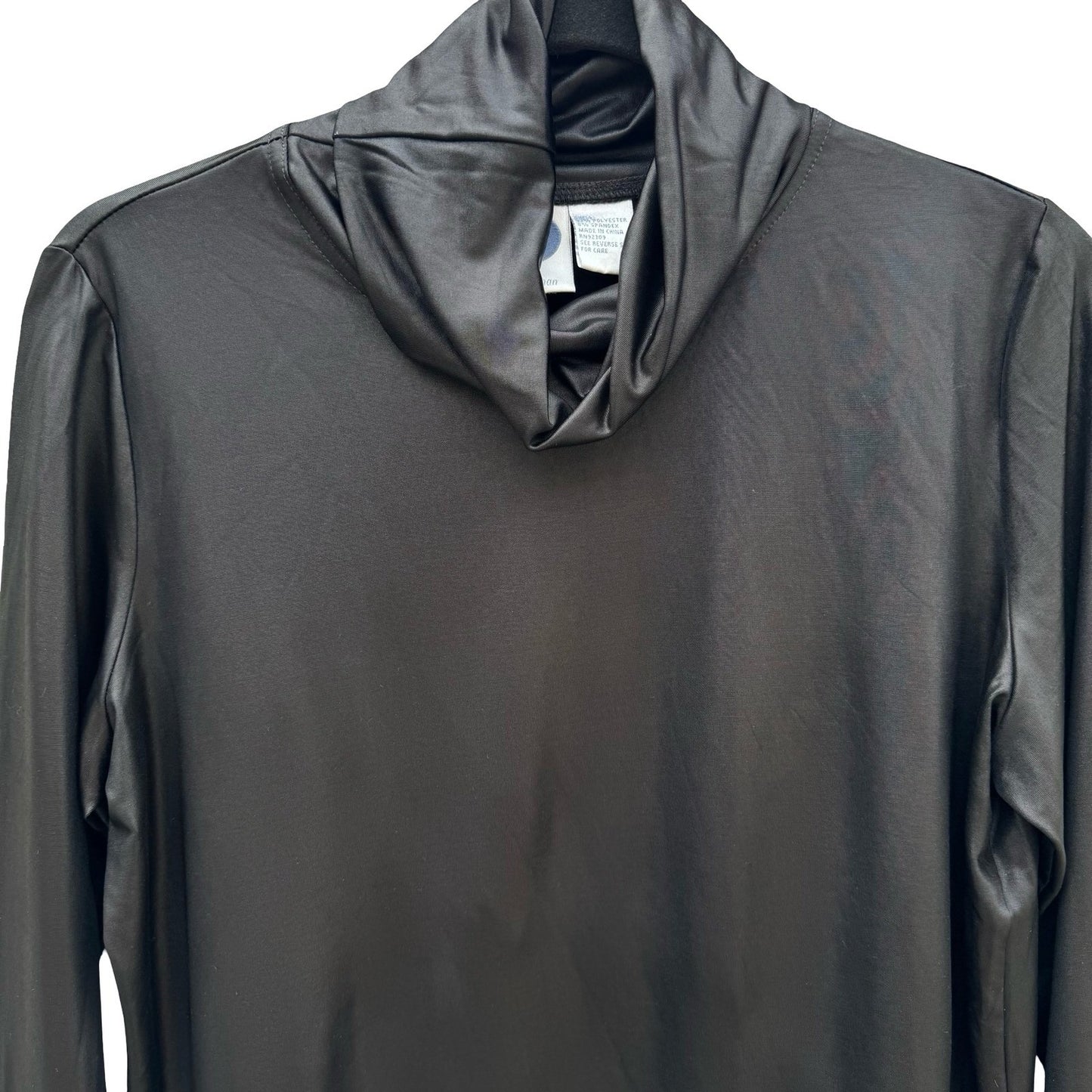 Diane Gilman DG2 Womens Metallic Black Cowl Neck Long Sleeve Stretch Top M NEW