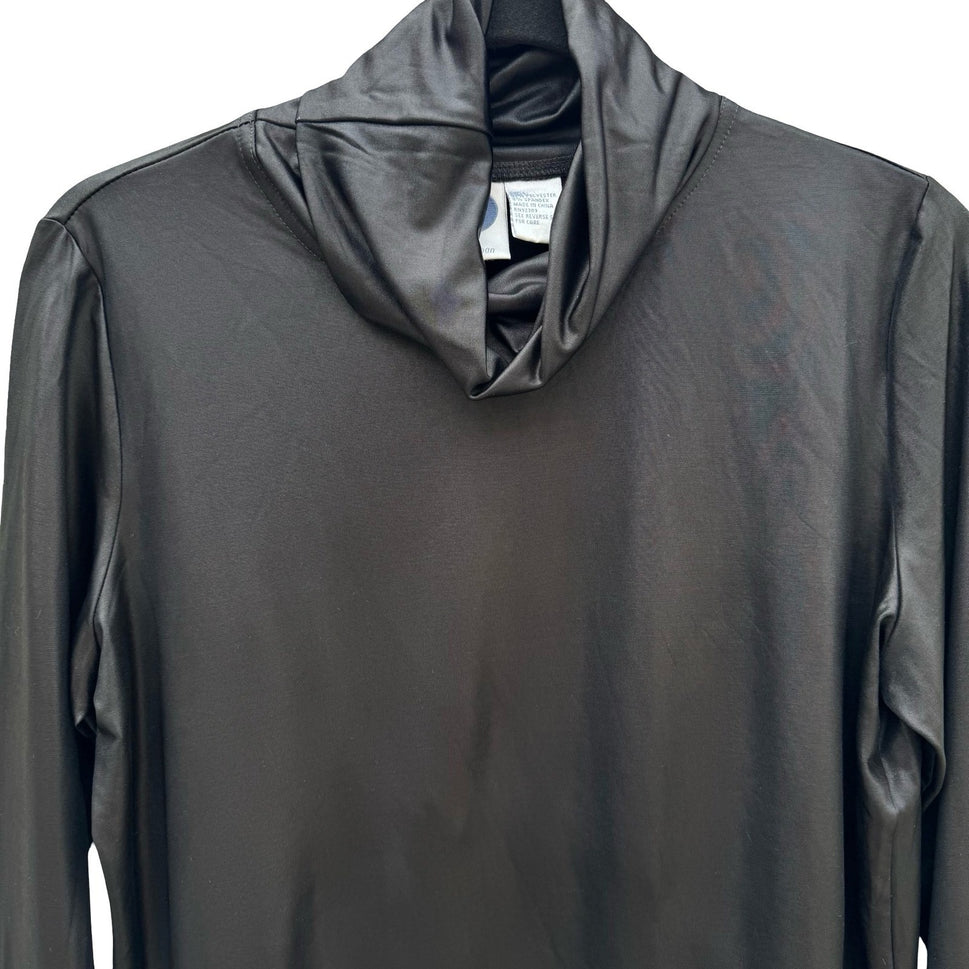 Diane Gilman DG2 Womens Metallic Black Cowl Neck Long Sleeve Stretch Top M NEW