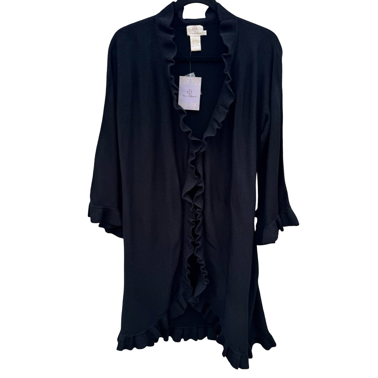 Hot in Hollywood Womens Black Ruffle Trim Open Front Cardigan Bell Sleeve Small