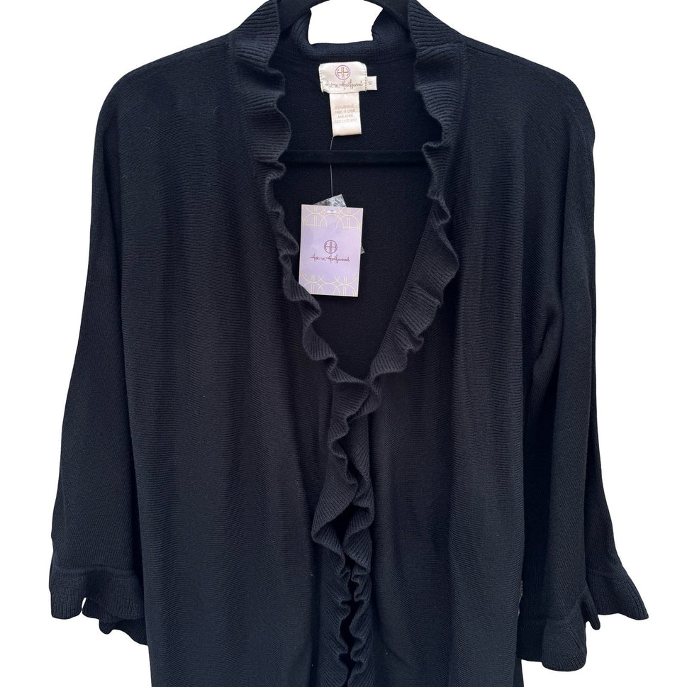 Hot in Hollywood Womens Black Ruffle Trim Open Front Cardigan Bell Sleeve Small