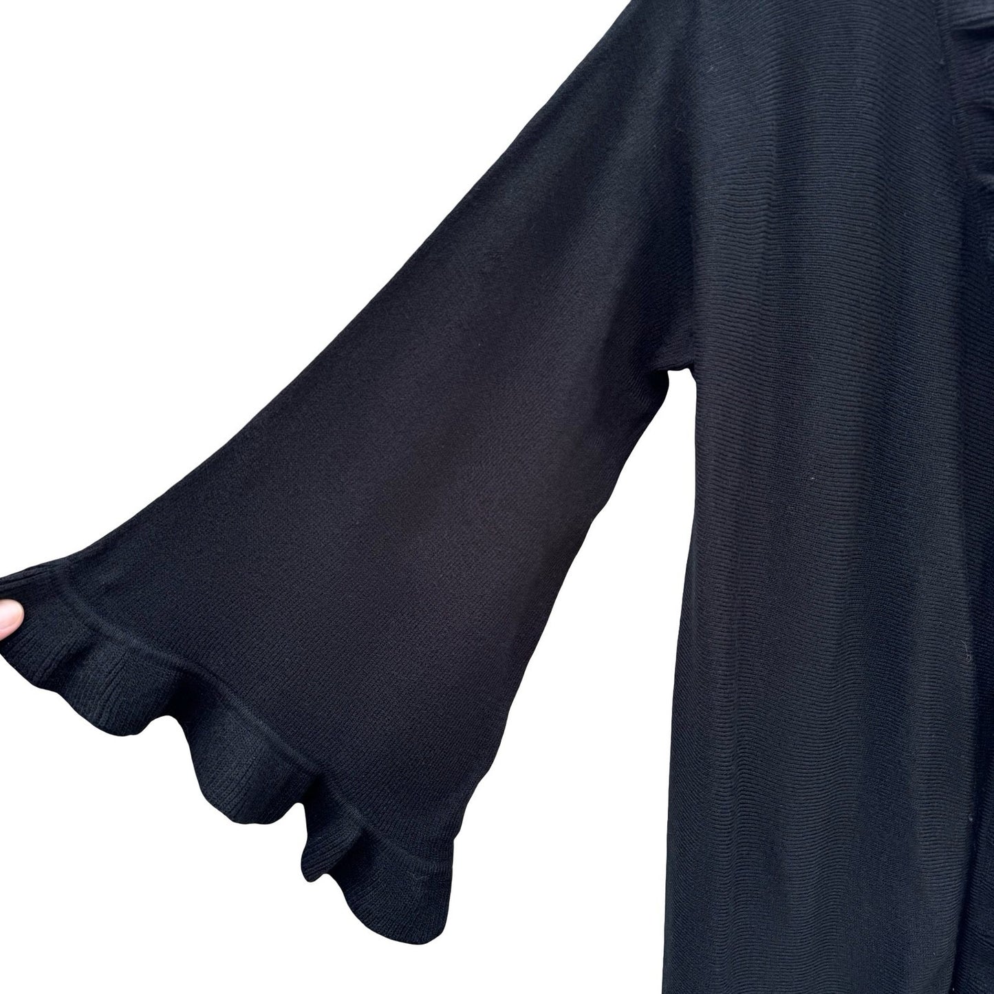 Hot in Hollywood Womens Black Ruffle Trim Open Front Cardigan Bell Sleeve Small