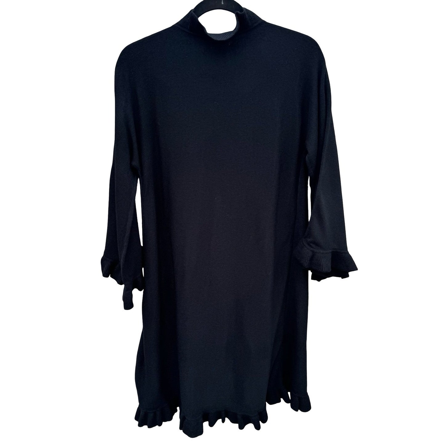 Hot in Hollywood Womens Black Ruffle Trim Open Front Cardigan Bell Sleeve Small