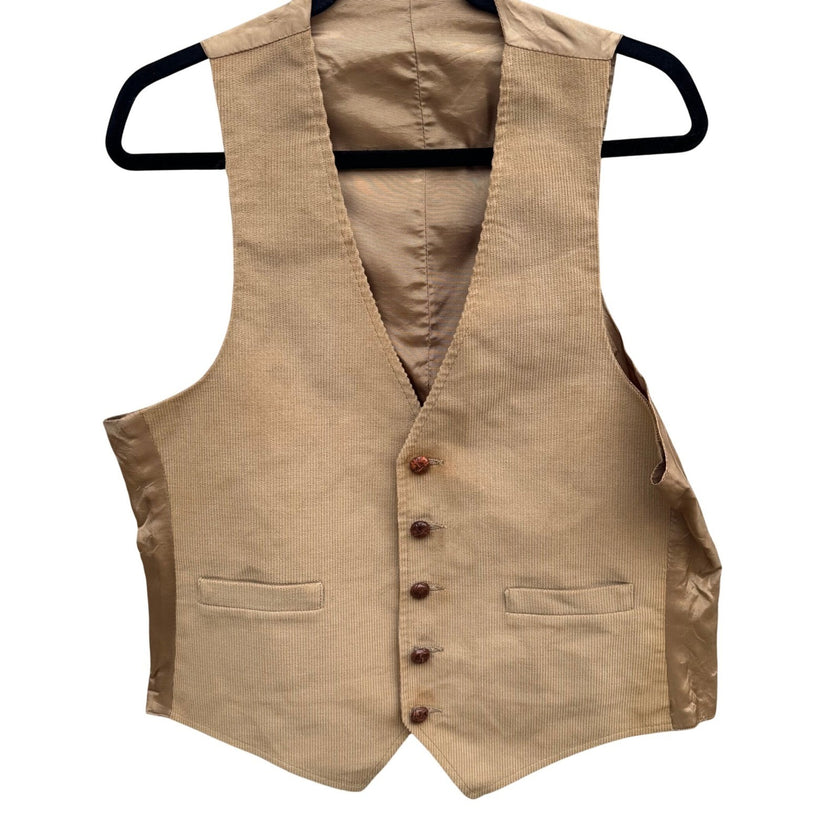 Sears The Corduroy Collection Vintage Tan Waistcoat Vest Mens 40R Leather Button