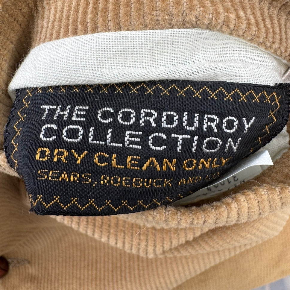 Sears The Corduroy Collection Vintage Tan Waistcoat Vest Mens 40R Leather Button