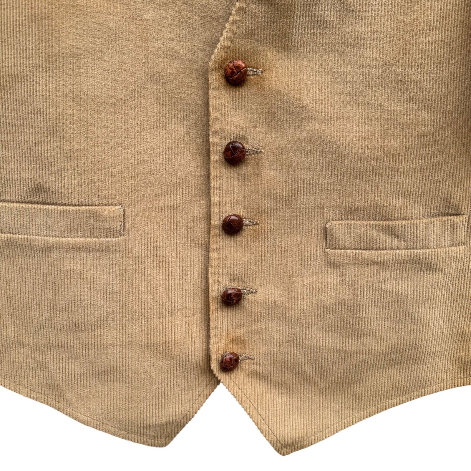 Sears The Corduroy Collection Vintage Tan Waistcoat Vest Mens 40R Leather Button