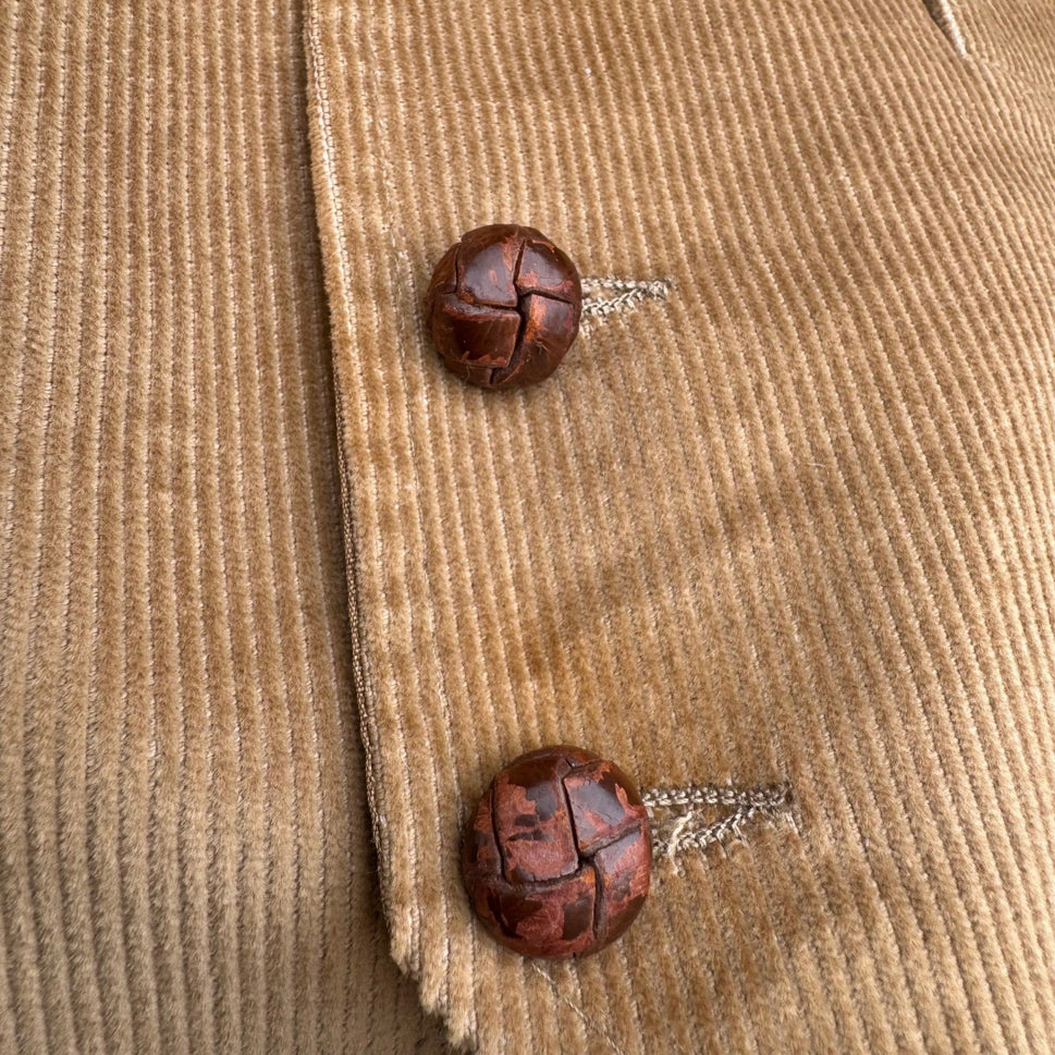 Sears The Corduroy Collection Vintage Tan Waistcoat Vest Mens 40R Leather Button