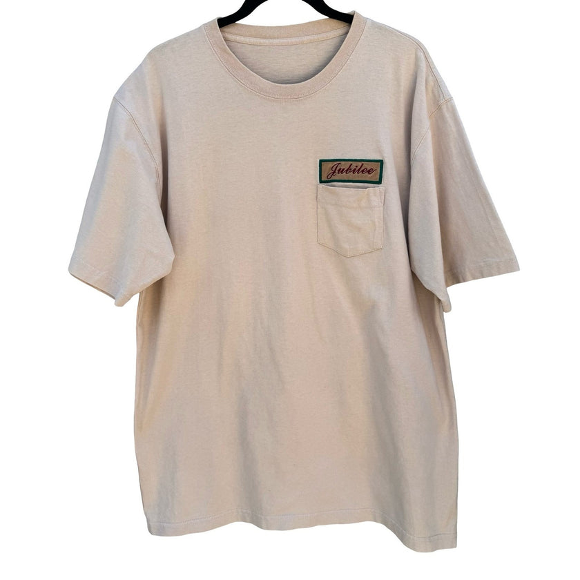 Jubilee Tan Beige Pocket T-Shirt Short Sleeve Embroidered Patch Crewneck Mens XL
