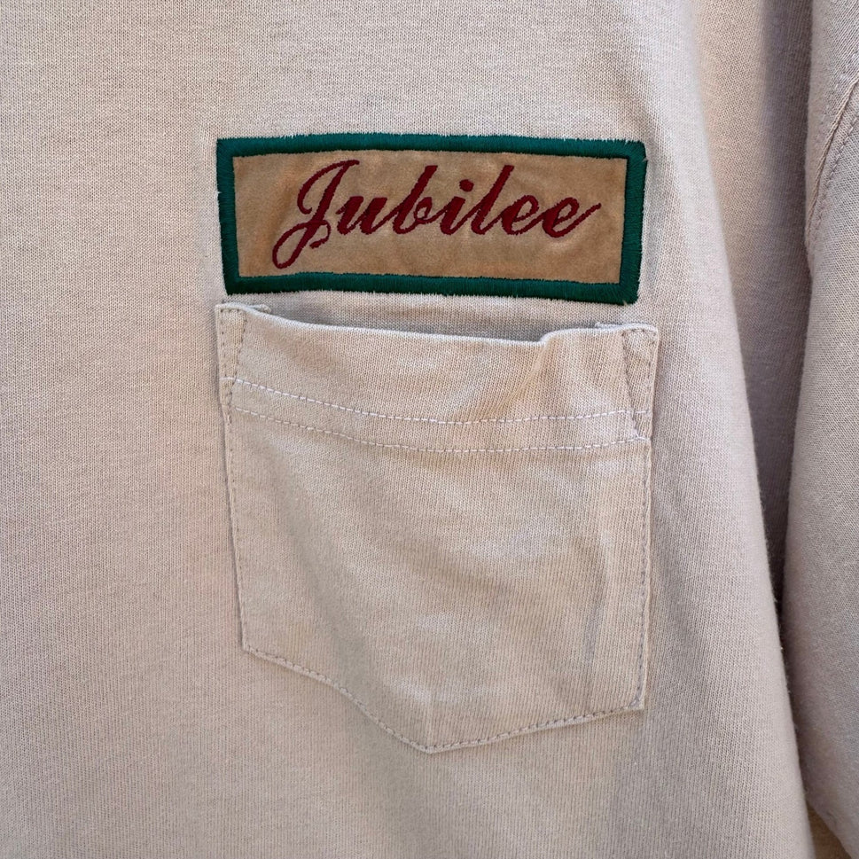 Jubilee Tan Beige Pocket T-Shirt Short Sleeve Embroidered Patch Crewneck Mens XL