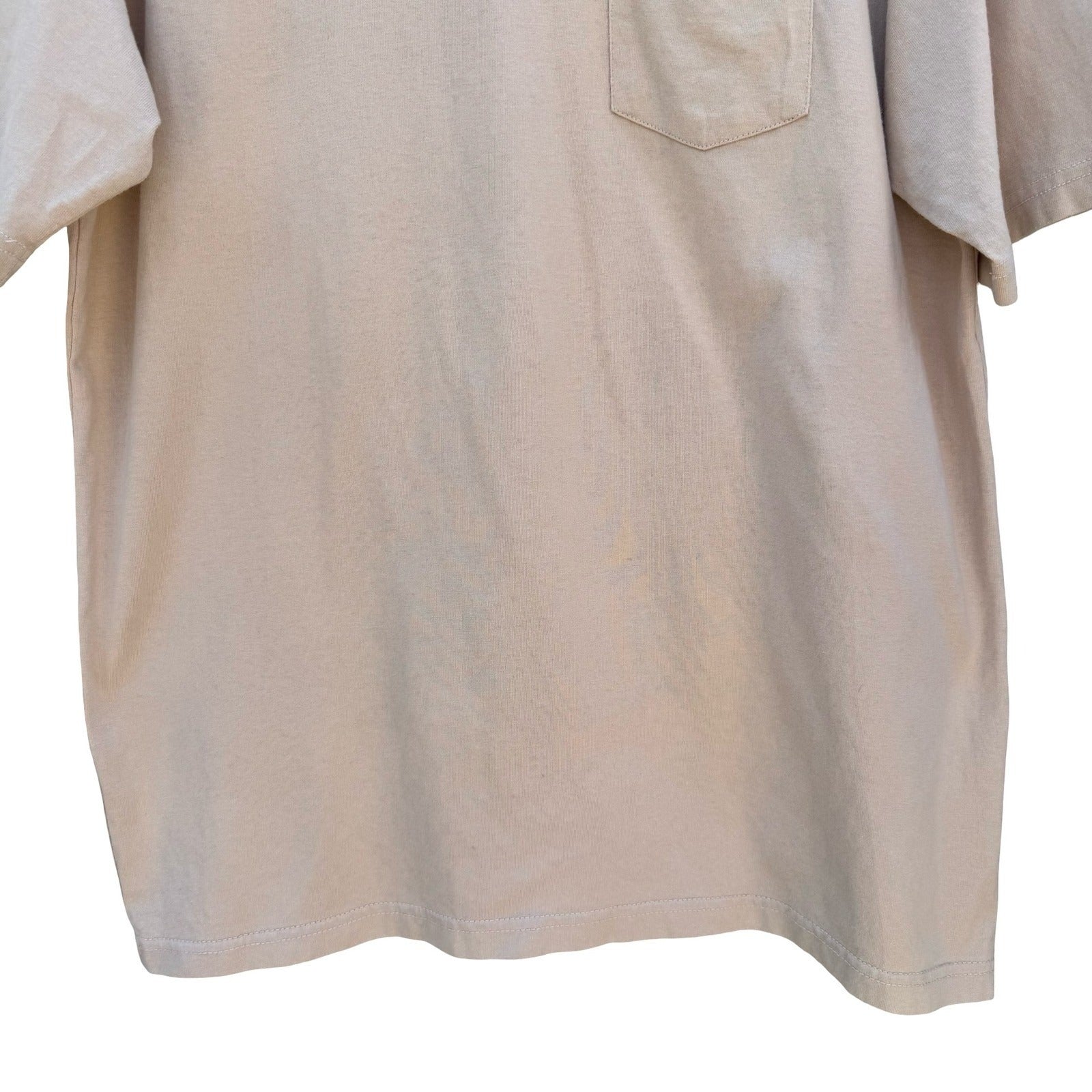 Jubilee Tan Beige Pocket T-Shirt Short Sleeve Embroidered Patch Crewneck Mens XL