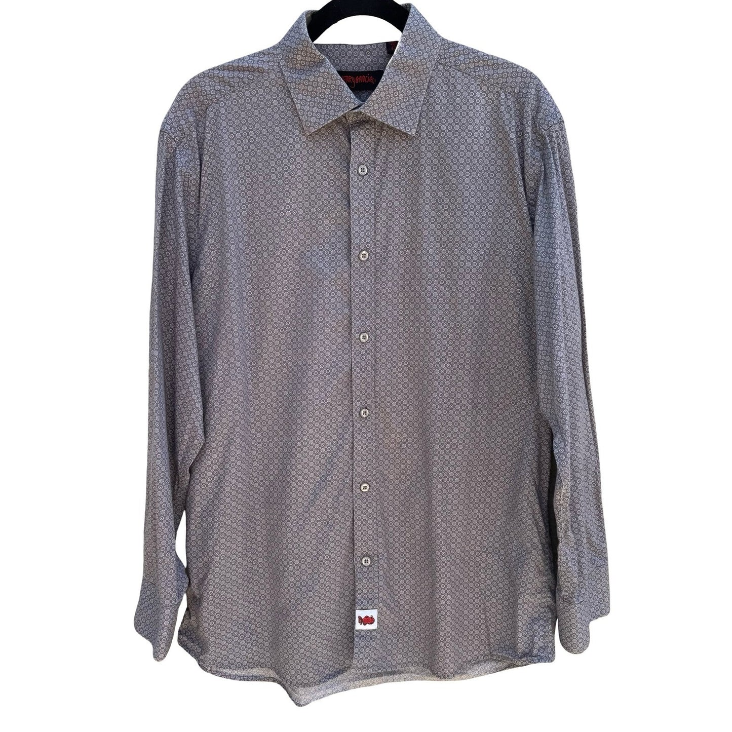Jerry Garcia Mens L Grey Geometric Medallion Button Down Shirt Grateful Dead