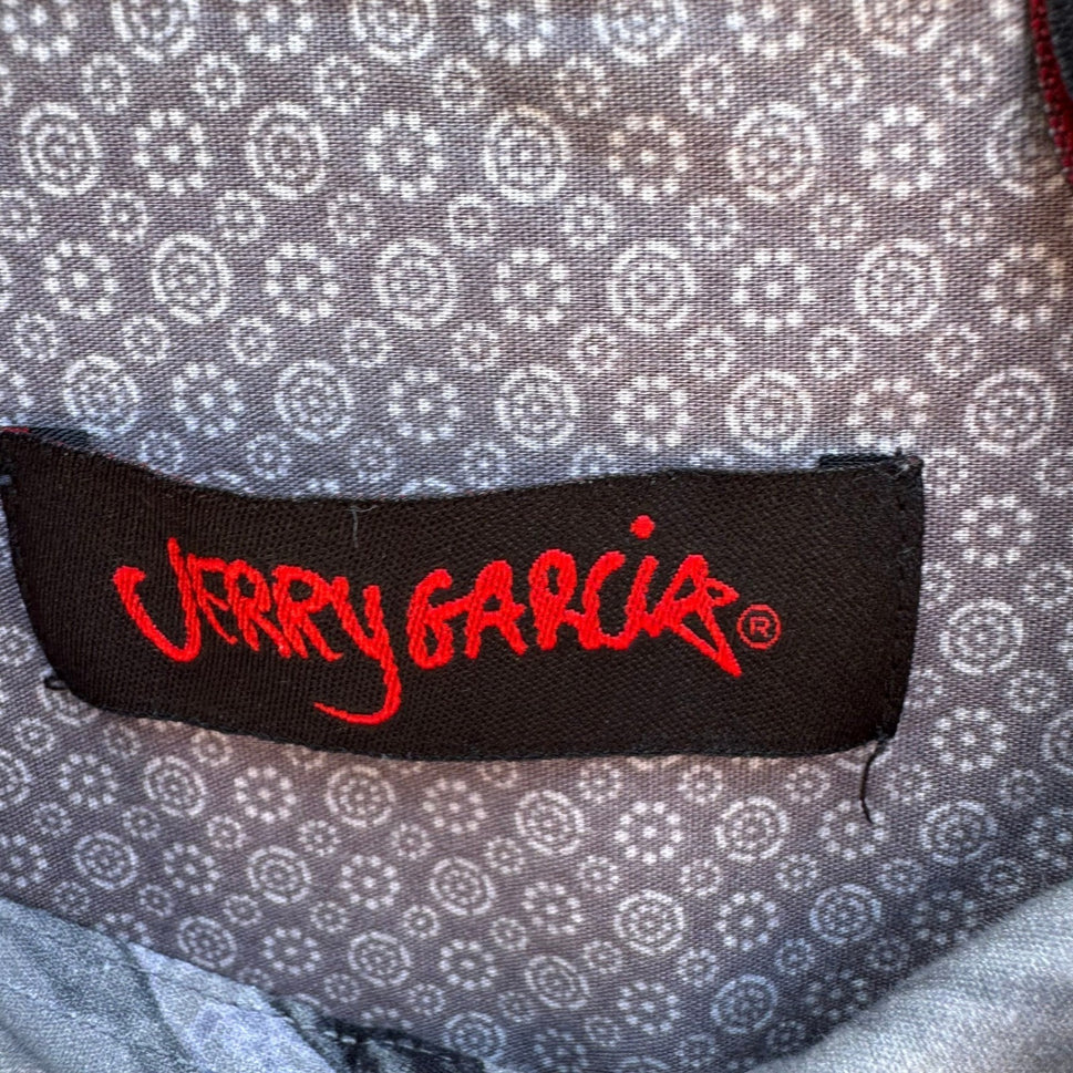 Jerry Garcia Mens L Grey Geometric Medallion Button Down Shirt Grateful Dead