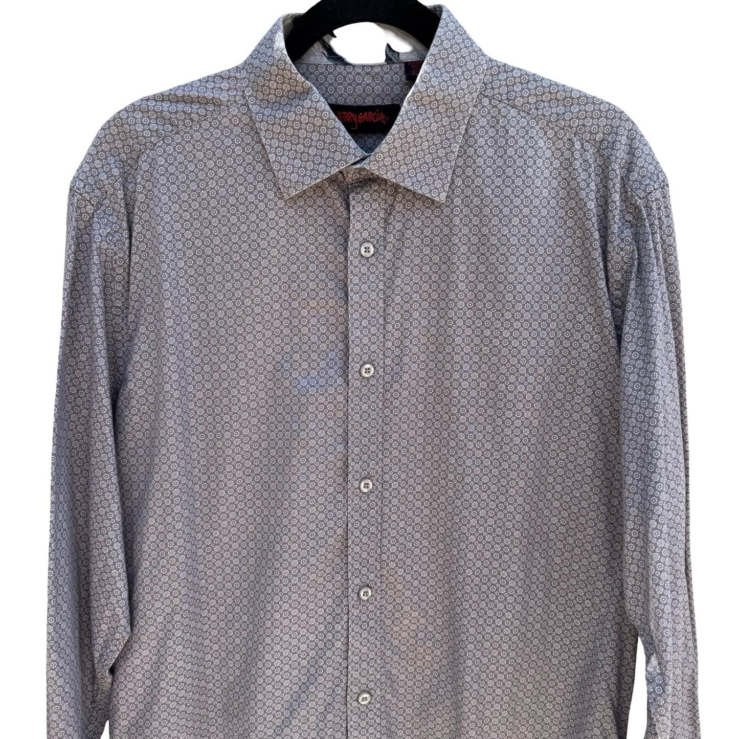 Jerry Garcia Mens L Grey Geometric Medallion Button Down Shirt Grateful Dead