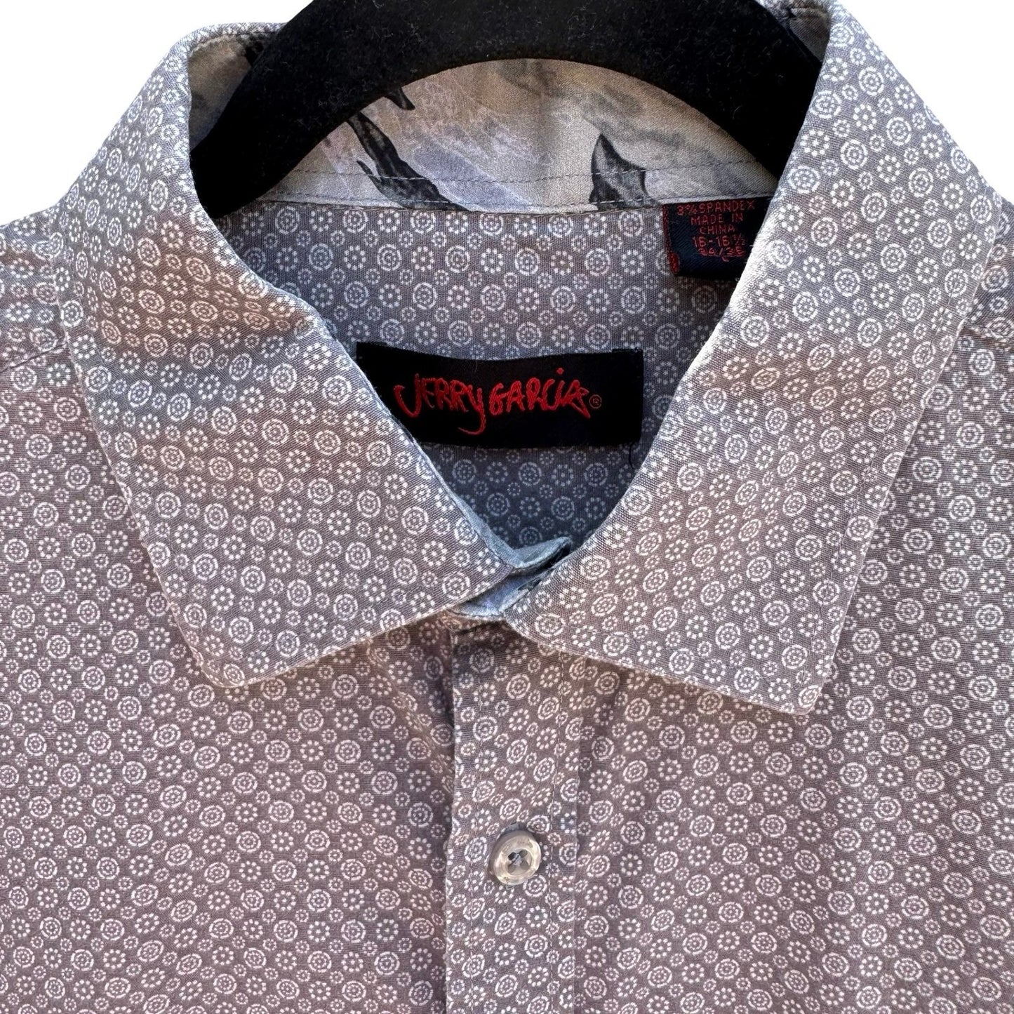 Jerry Garcia Mens L Grey Geometric Medallion Button Down Shirt Grateful Dead