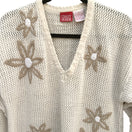 Switch Crazy Horse Liz Claiborne Vintage Cottage Tan Floral Crochet V Neck Knit Sweater M 2 image