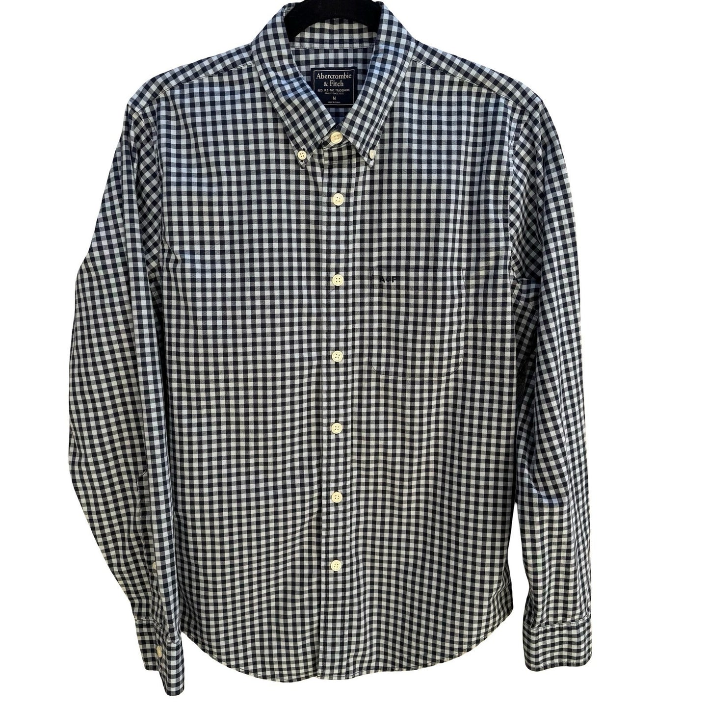 Abercrombie & Fitch Preppy Gingham Shirt Navy Check Academic Nautical Mens M