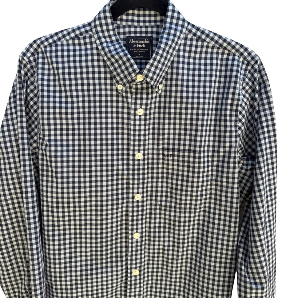 Abercrombie & Fitch Preppy Gingham Shirt Navy Check Academic Nautical Mens M