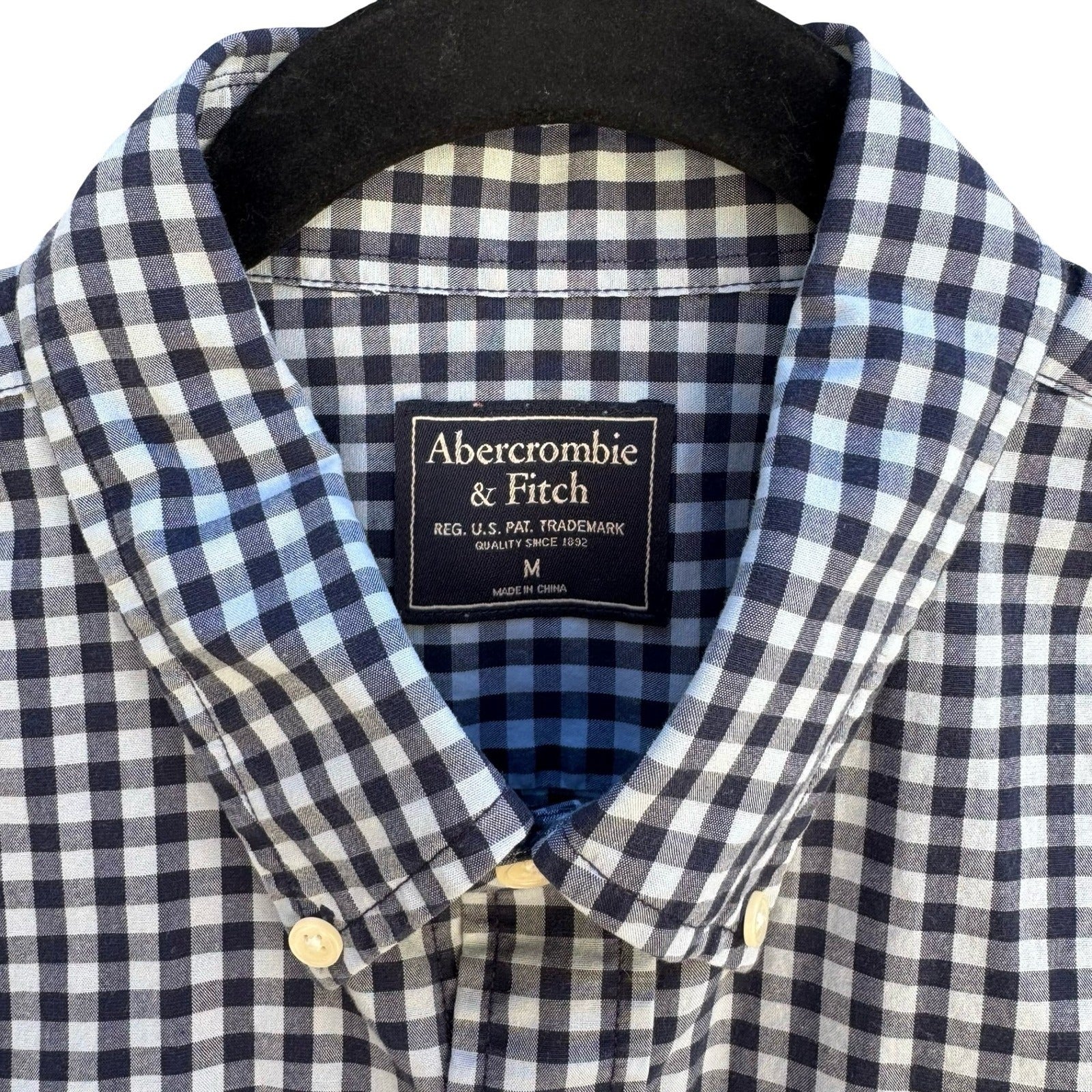 Abercrombie & Fitch Preppy Gingham Shirt Navy Check Academic Nautical Mens M