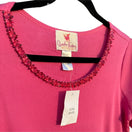 Switch The Quacker Factory Beaded Collar Short Sleeve Hot Pink Women&#39;s Shirt Blouse Top 3 image