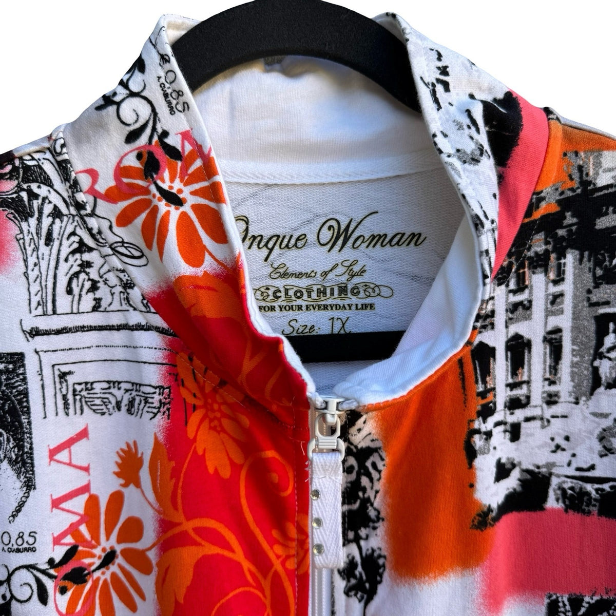 Onque Roma Italy Landmark Coastal Maximalist Cotton Zip French Terry Jacket 1X