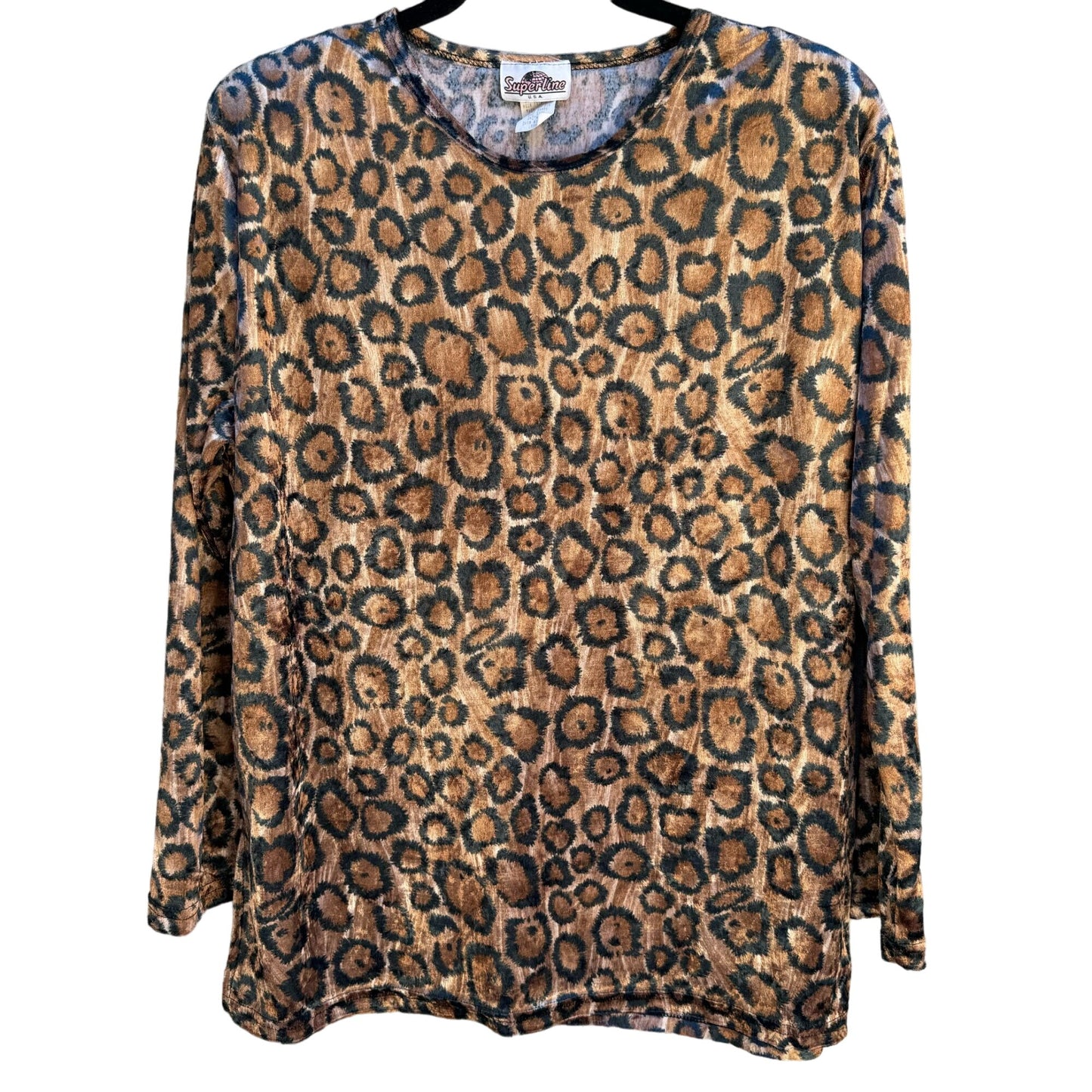 Superline Vintage Women's Velour Retro Leopard Print Long Sleeve Shirt - OS