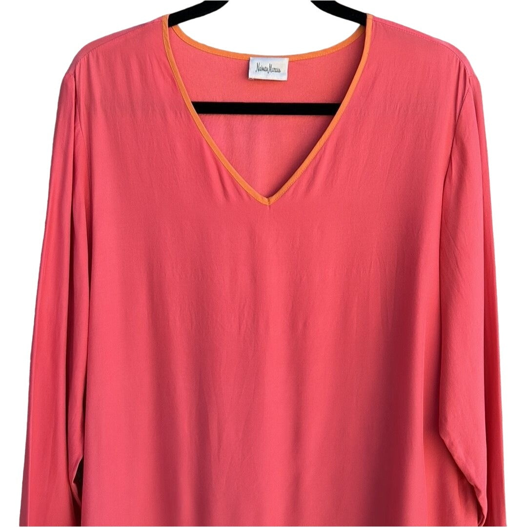 Neiman Marcus Vintage Silk Women's Color Block Long Sleeve V-Neck Blouse Size L