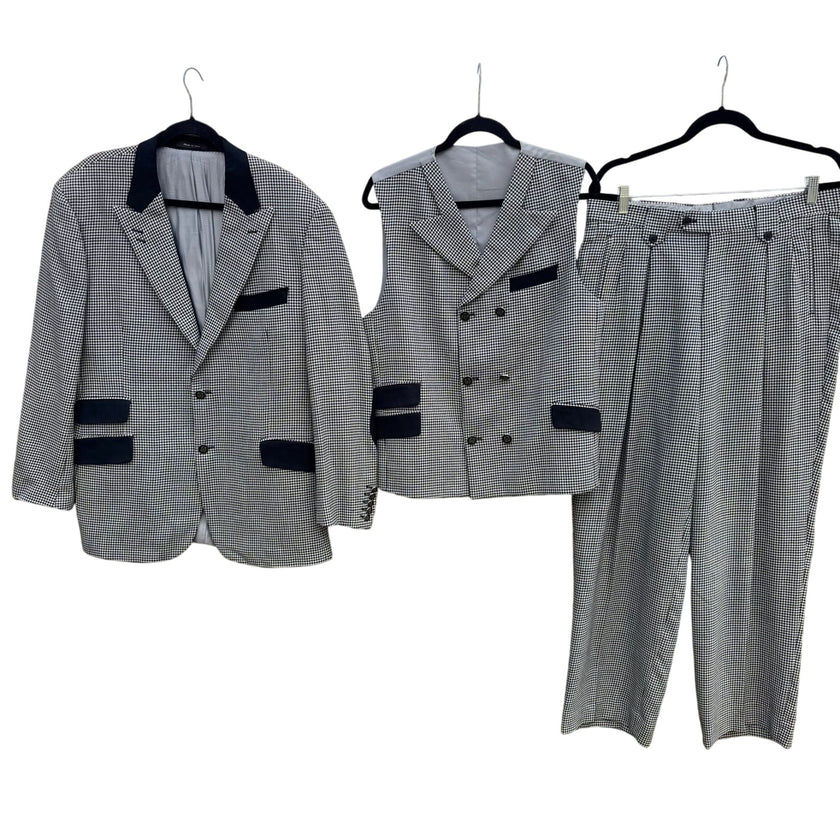 Sergio Valentino Italian Super 150s Wool Amaro Houndstooth 3-Piece Suit 44R