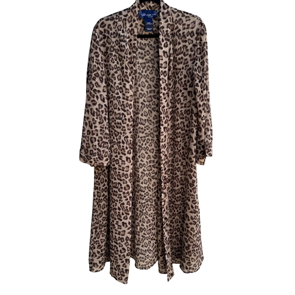 Susan Graver Style Womens Leopard Print Semi Sheer Duster Cardigan Missy Size