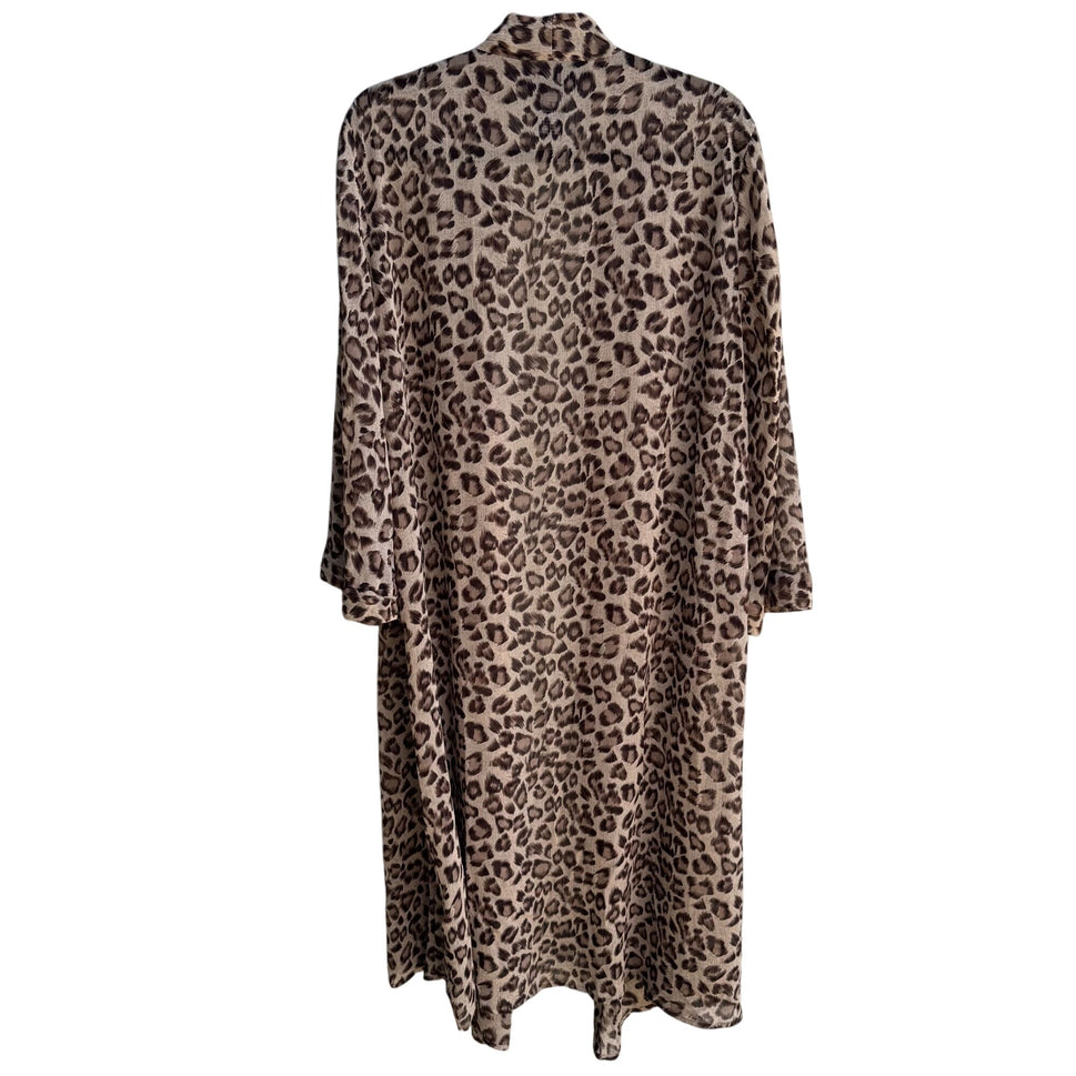 Susan Graver Style Womens Leopard Print Semi Sheer Duster Cardigan Missy Size