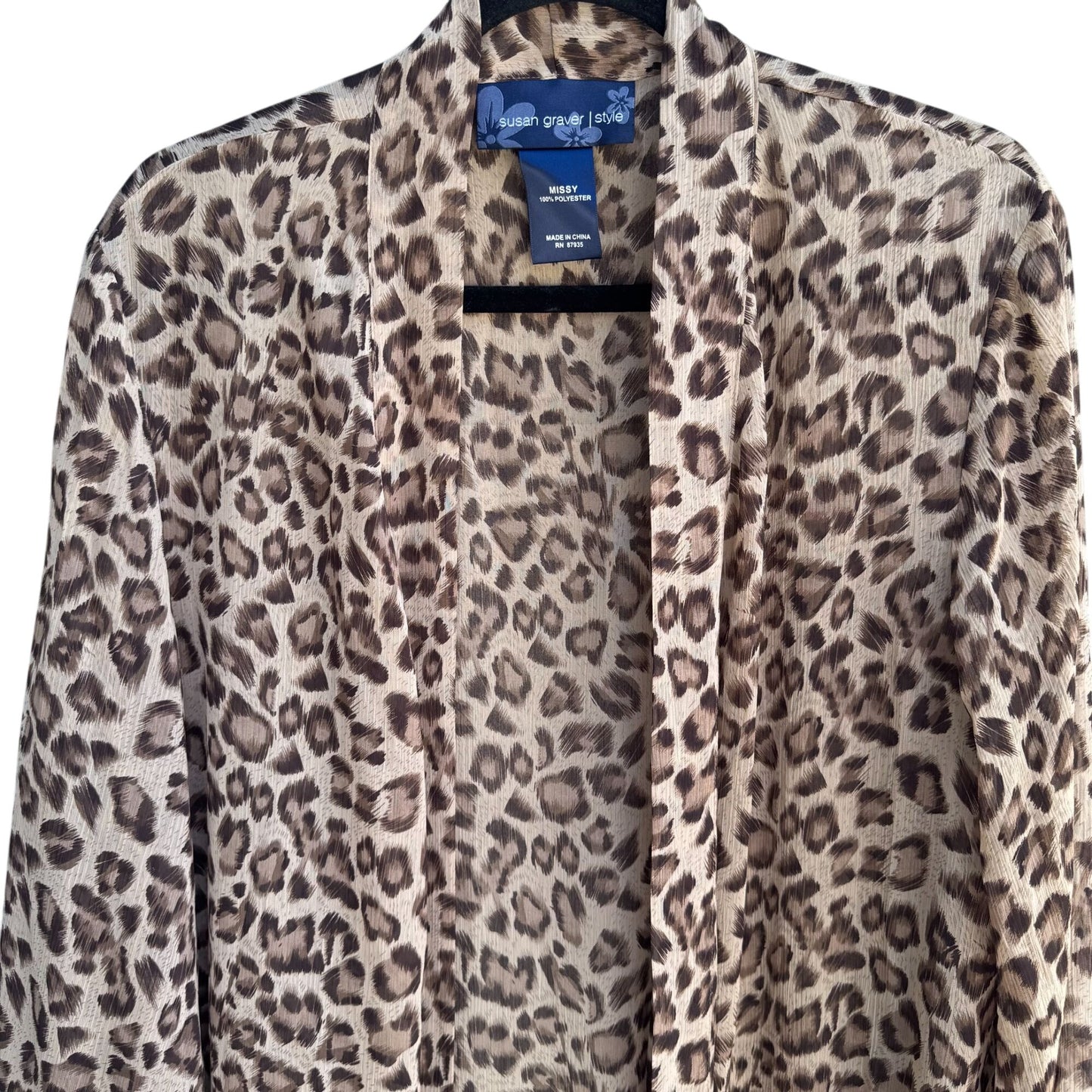 Susan Graver Style Womens Leopard Print Semi Sheer Duster Cardigan Missy Size