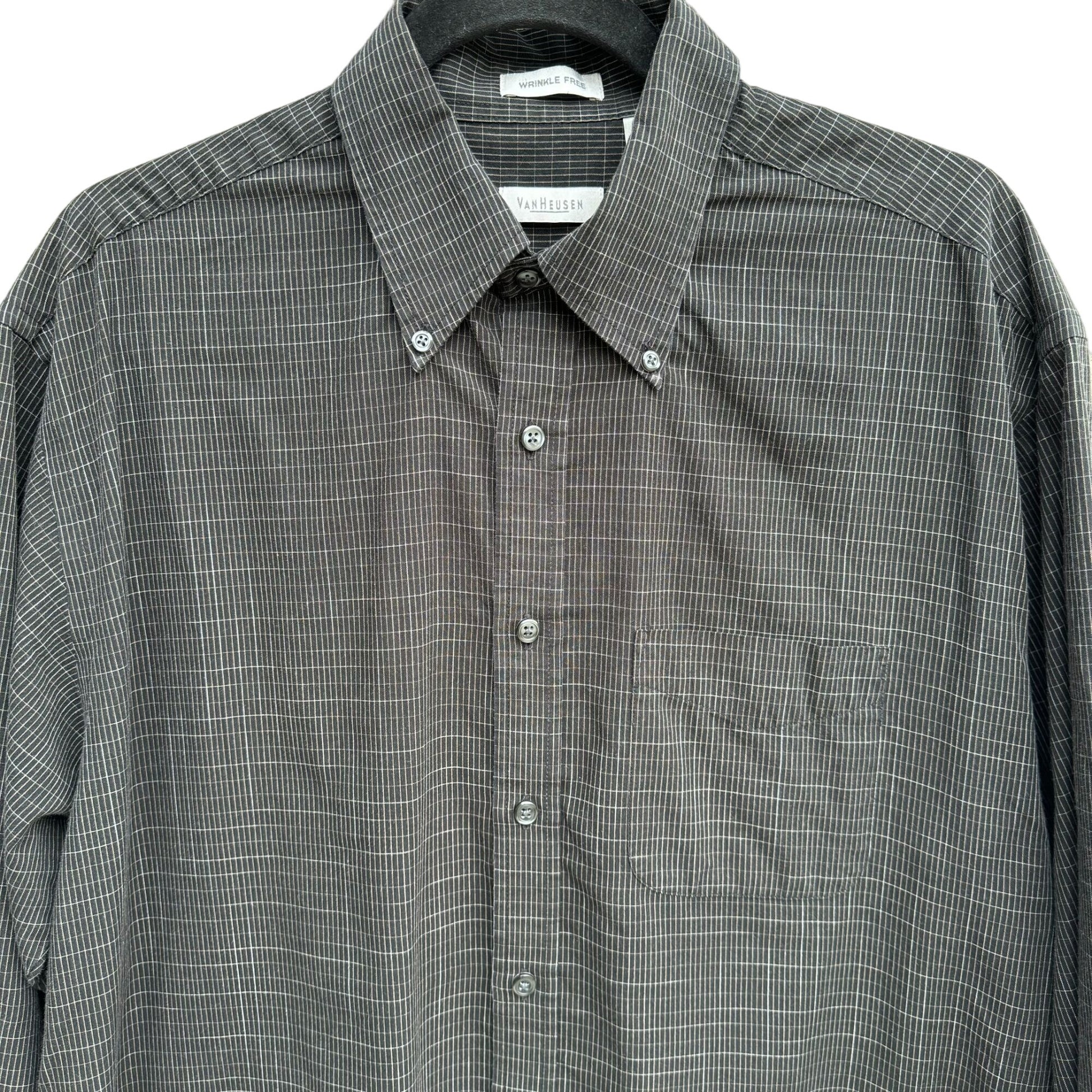 Van Heusen Mens Wrinkle Free Button-Down Black & White Checkered Pattern Shirt M