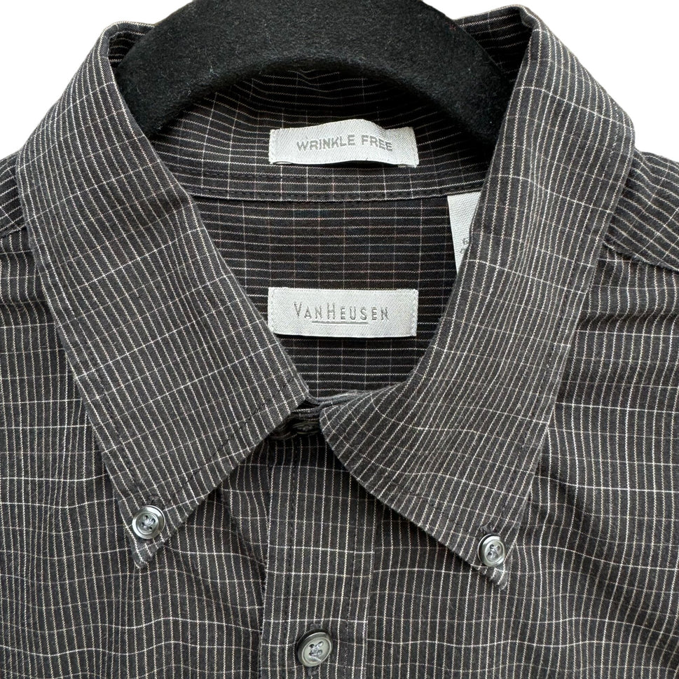 Van Heusen Mens Wrinkle Free Button-Down Black & White Checkered Pattern Shirt M