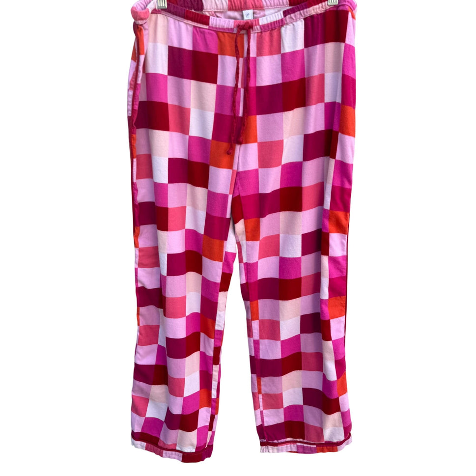 Gap Body Colorblock Pink Plaid Pajama Elastic Drawstring Waist Loungewear Pants L