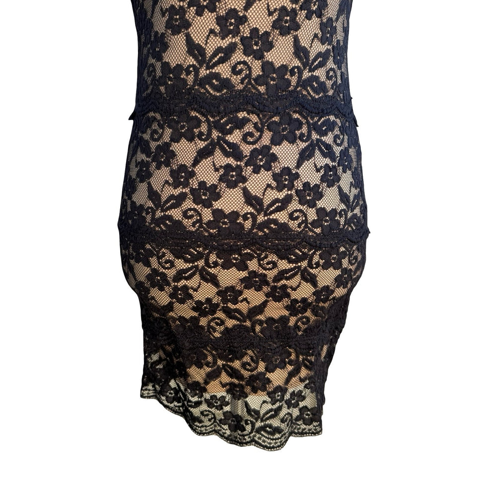 Pretty Good Coquette Whimsigoth Black Floral Lace Strapless Bodycon Mini Dress