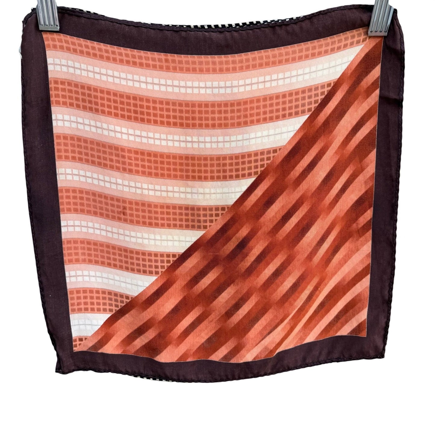 Vintage Reversible Pocket Squares 2 Set Geometric Orange Brown Black White Check