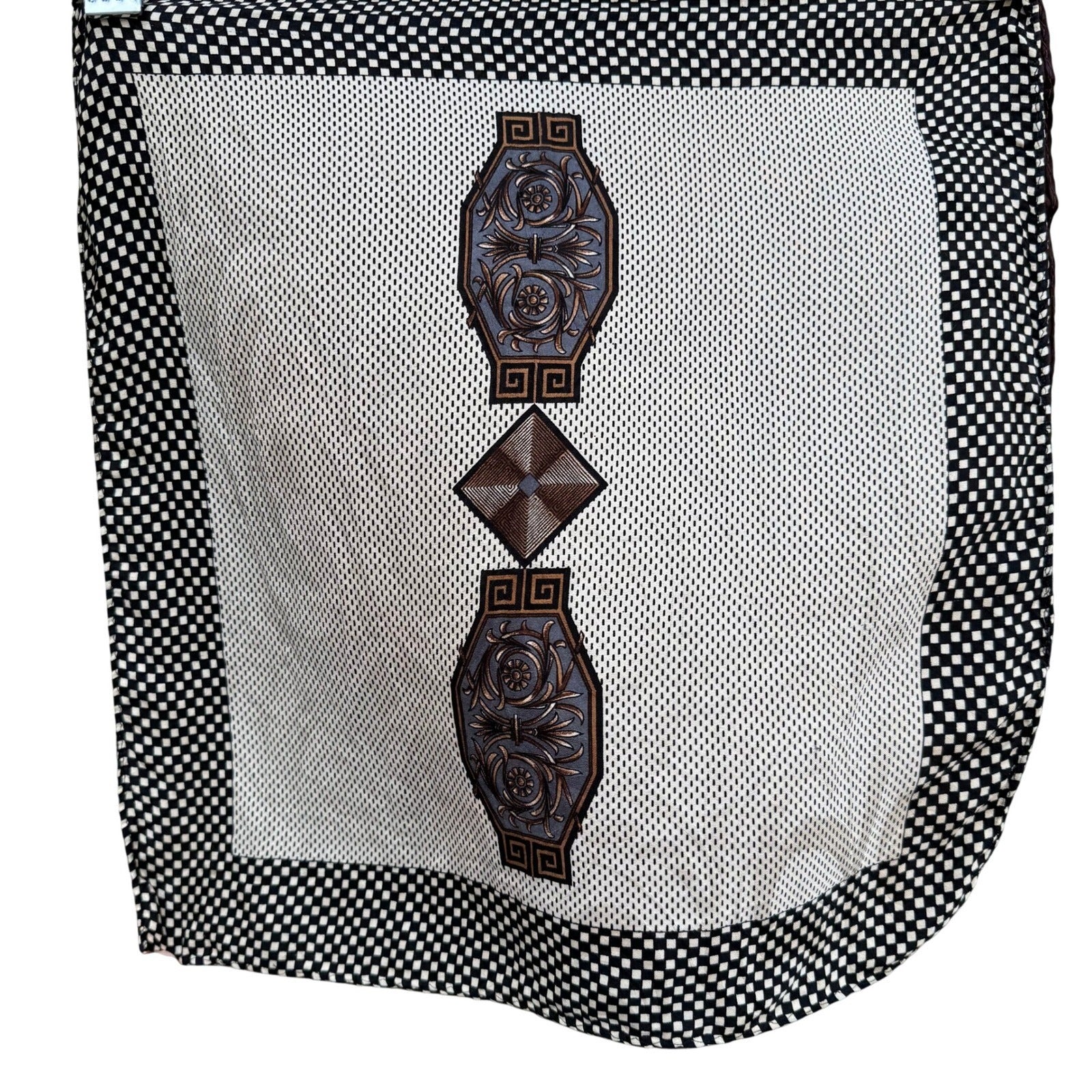 Vintage Reversible Pocket Squares 2 Set Geometric Orange Brown Black White Check