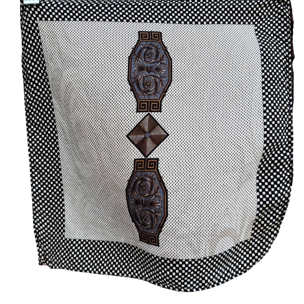 Vintage Reversible Pocket Squares 2 Set Geometric Orange Brown Black White Check