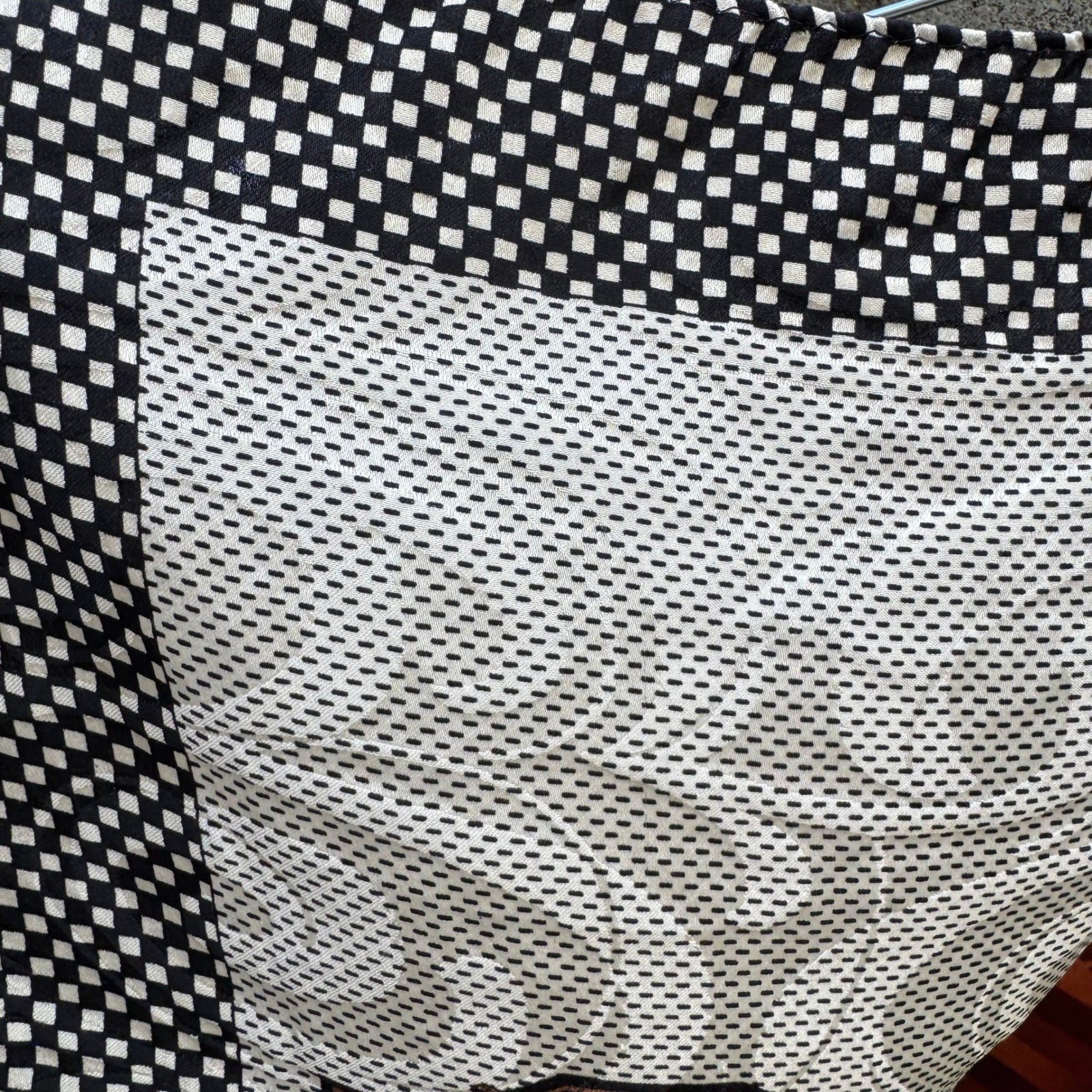 Vintage Reversible Pocket Squares 2 Set Geometric Orange Brown Black White Check