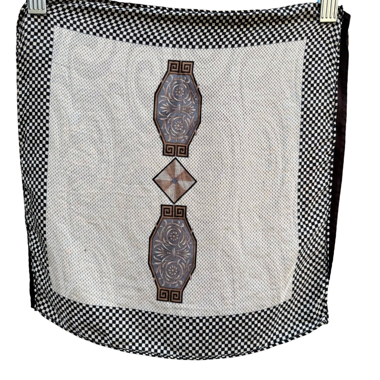 Vintage Reversible Pocket Squares 2 Set Geometric Orange Brown Black White Check