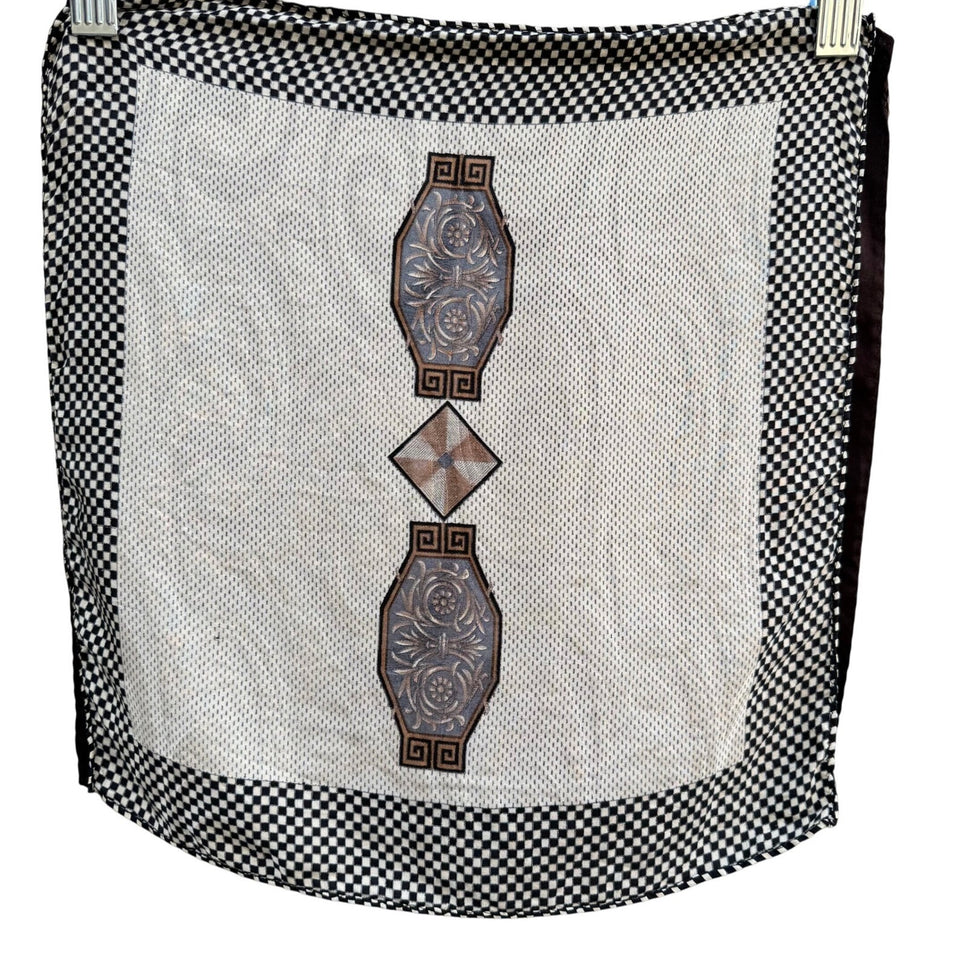 Vintage Reversible Pocket Squares 2 Set Geometric Orange Brown Black White Check
