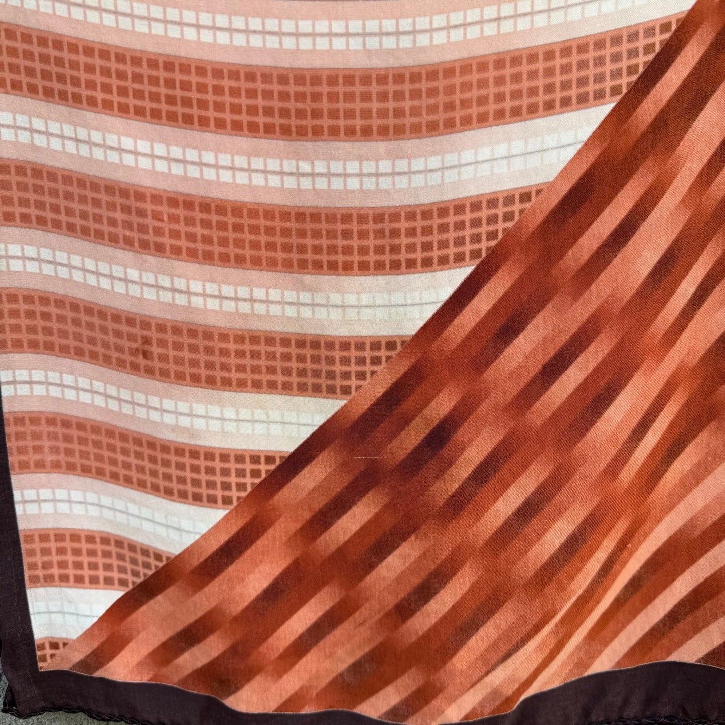 Vintage Reversible Pocket Squares 2 Set Geometric Orange Brown Black White Check