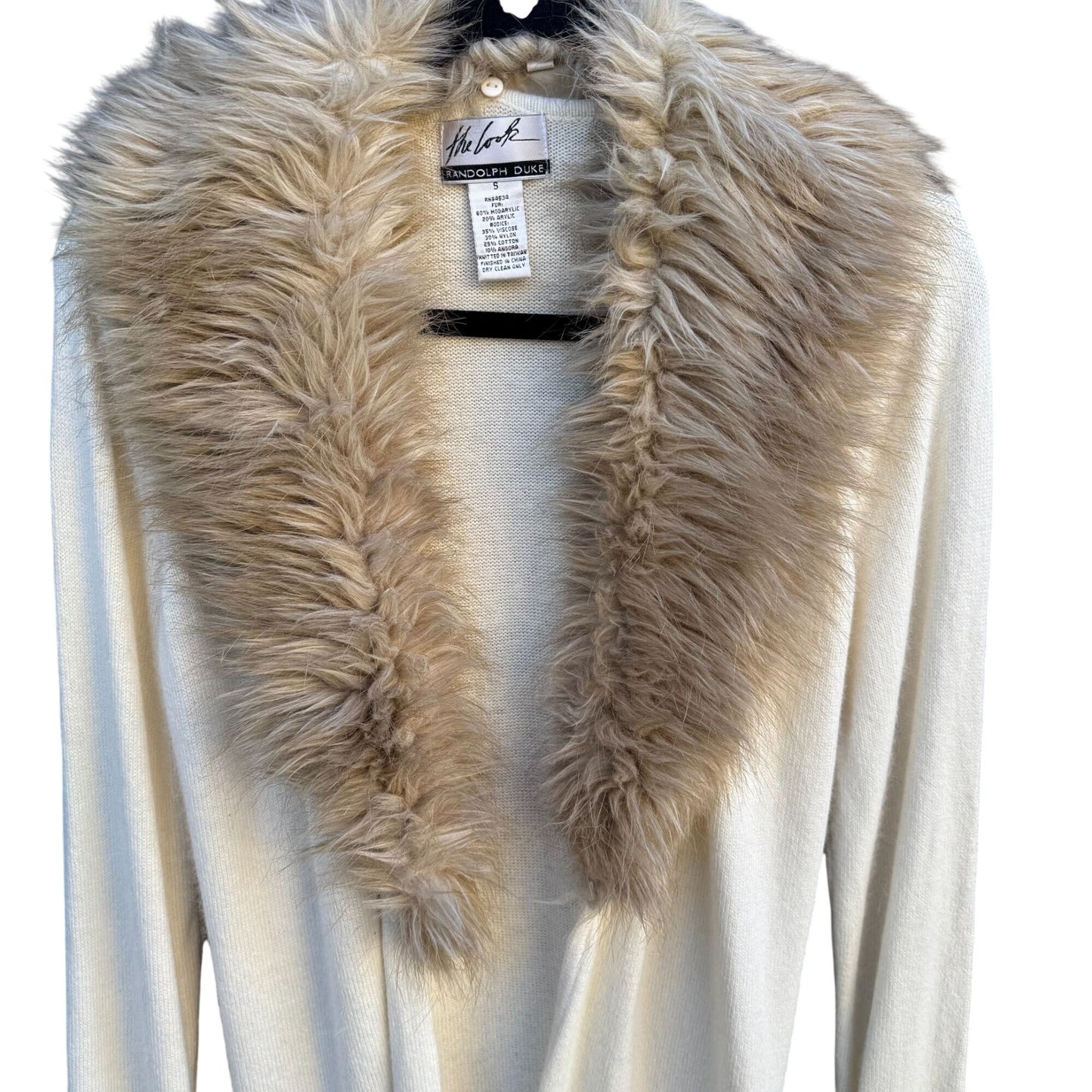 Randolph Duke The Look Removable Faux Fur Trim Cream Wrap Knit Cardigan Sweater S