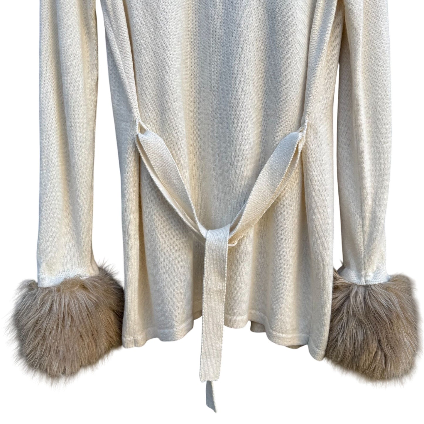 Randolph Duke The Look Removable Faux Fur Trim Cream Wrap Knit Cardigan Sweater S