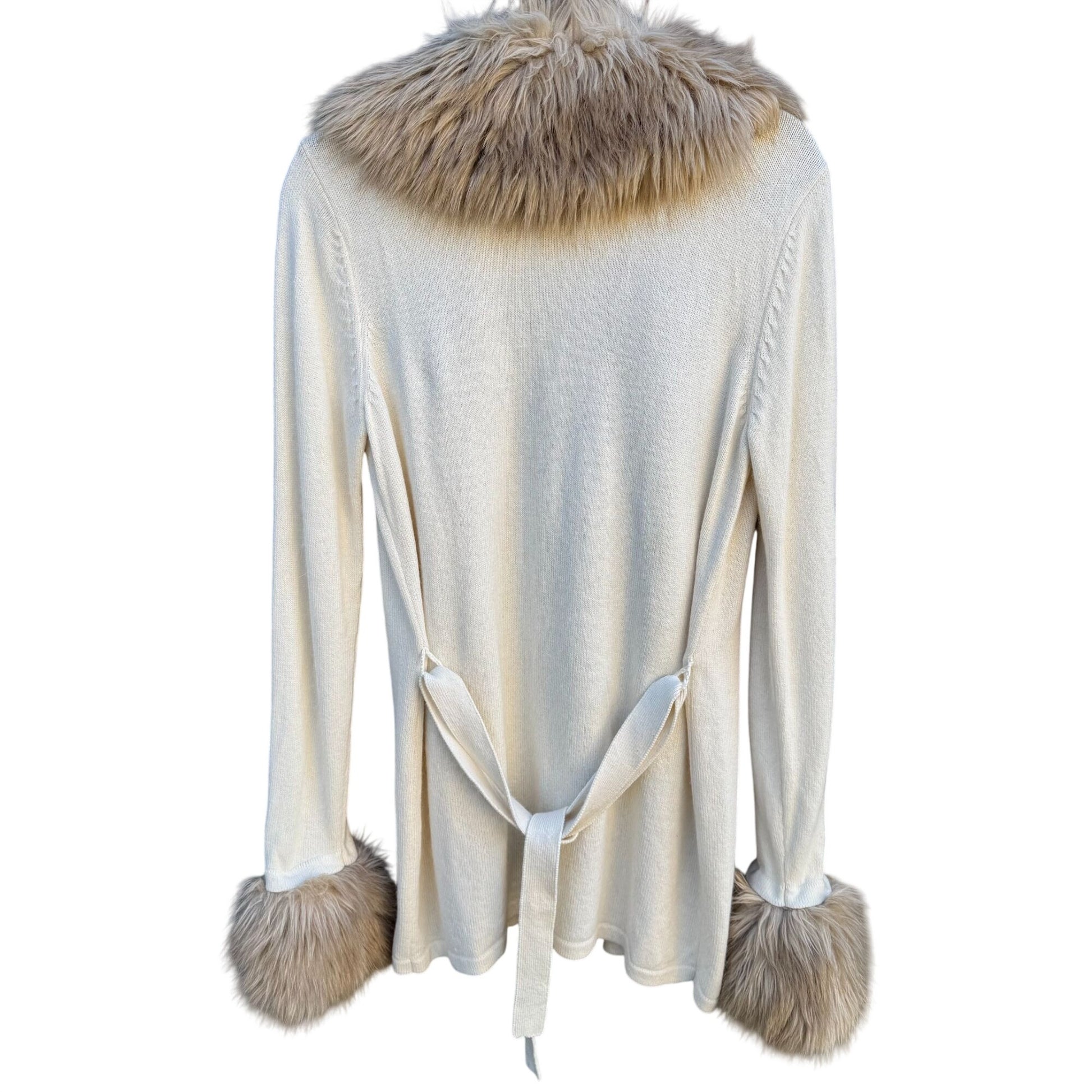 Randolph Duke The Look Removable Faux Fur Trim Cream Wrap Knit Cardigan Sweater S