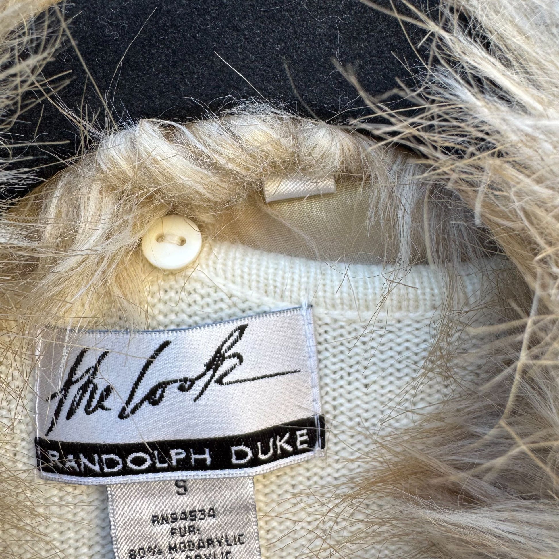 Randolph Duke The Look Removable Faux Fur Trim Cream Wrap Knit Cardigan Sweater S