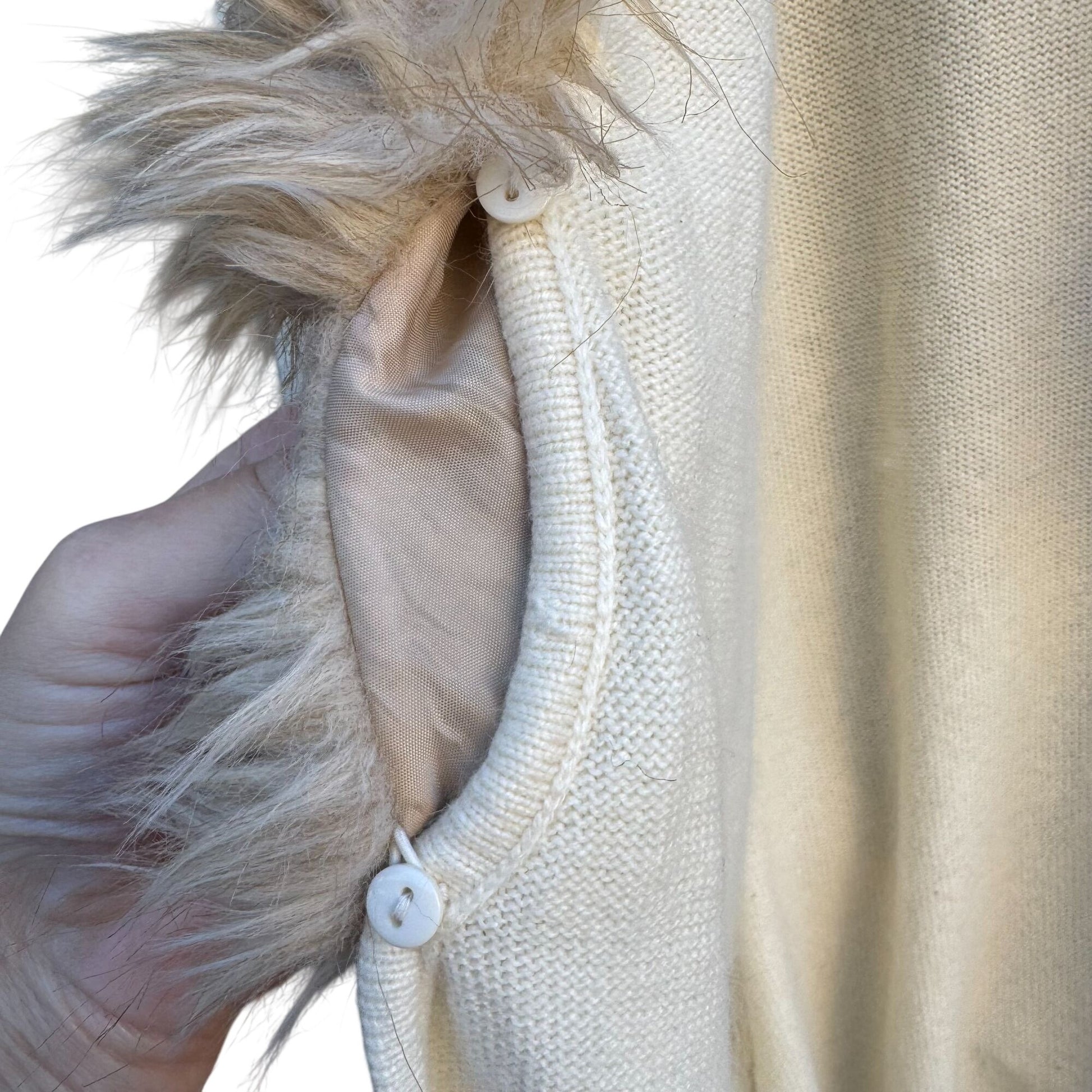 Randolph Duke The Look Removable Faux Fur Trim Cream Wrap Knit Cardigan Sweater S