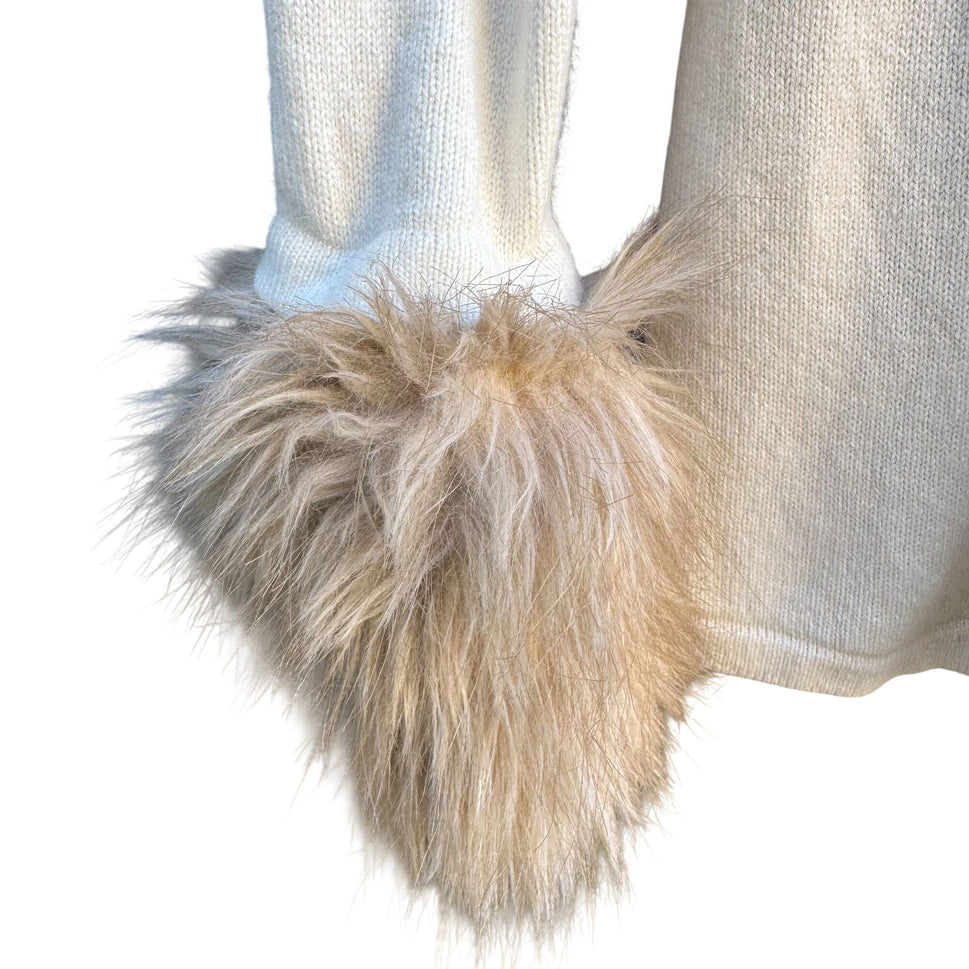 Randolph Duke The Look Removable Faux Fur Trim Cream Wrap Knit Cardigan Sweater S
