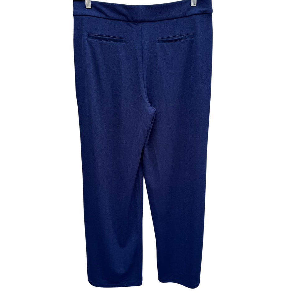 Isaac Mizrahi Womens M Navy Stretch Wide-Leg Jersey Dress Pant Preppy Minimalist
