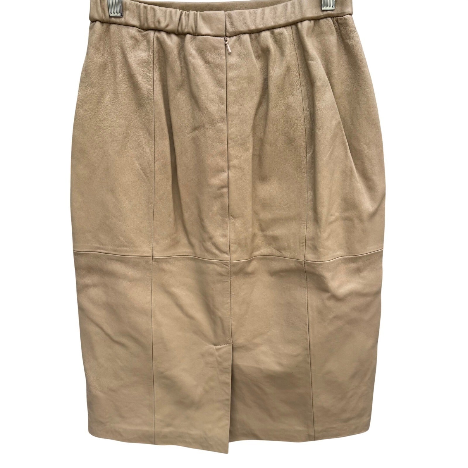 Terry Lewis Classic Luxuries Camel Leather Pencil Skirt Petite 6P Tan Midi T5011