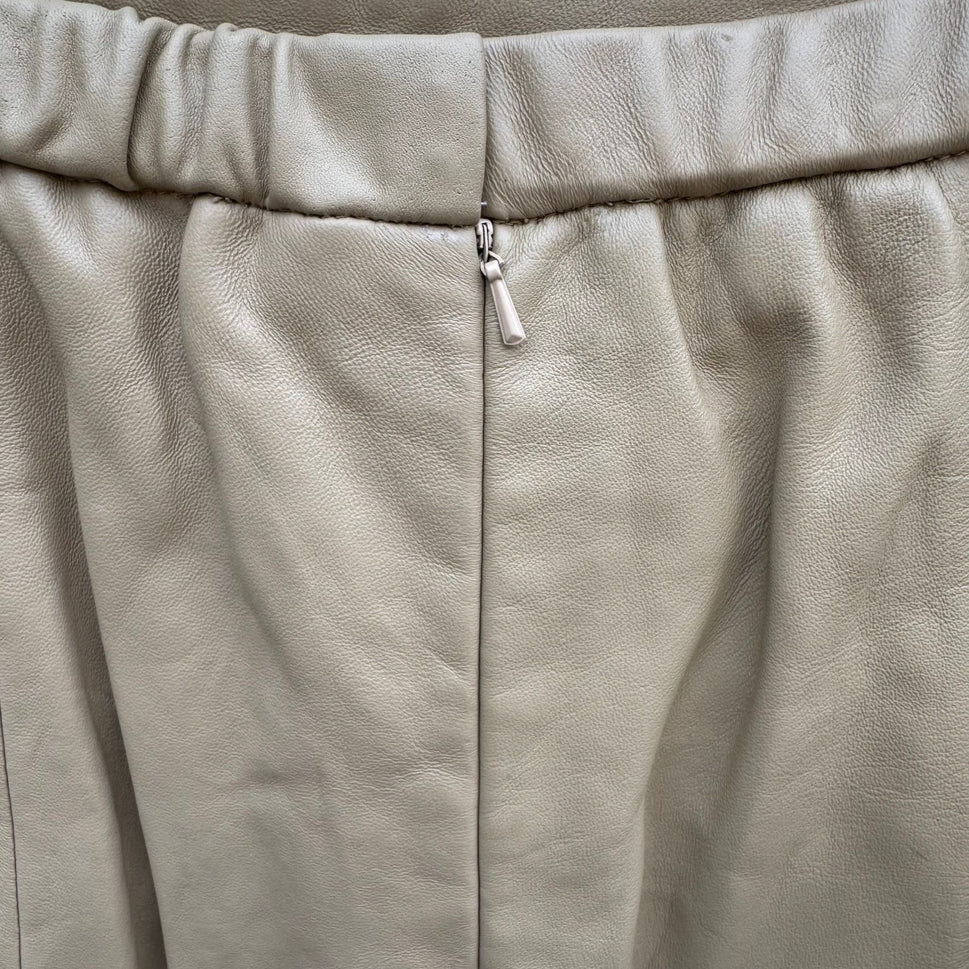 Terry Lewis Classic Luxuries Camel Leather Pencil Skirt Petite 6P Tan Midi T5011